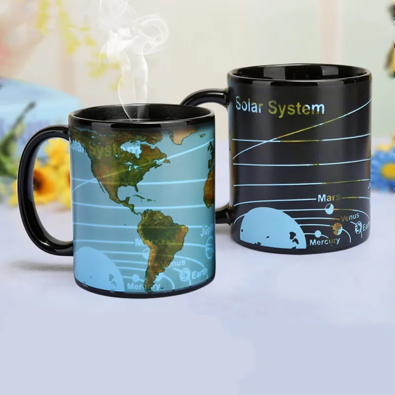 3Free shipping new arrival ceramic color changing coffee mug Heat senstive tea cup magic mugs supprised gift The solar system