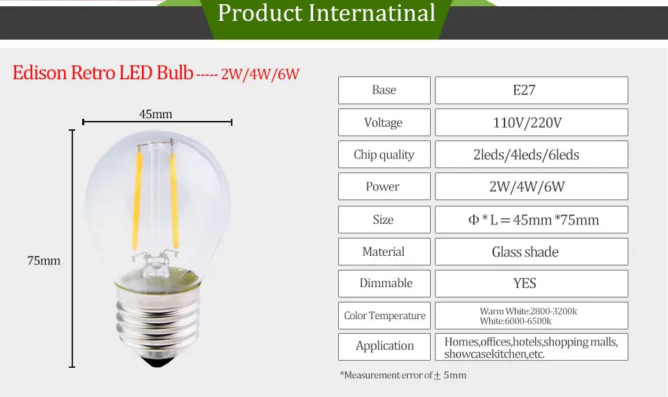 110v 220v led filament light G45 (2)