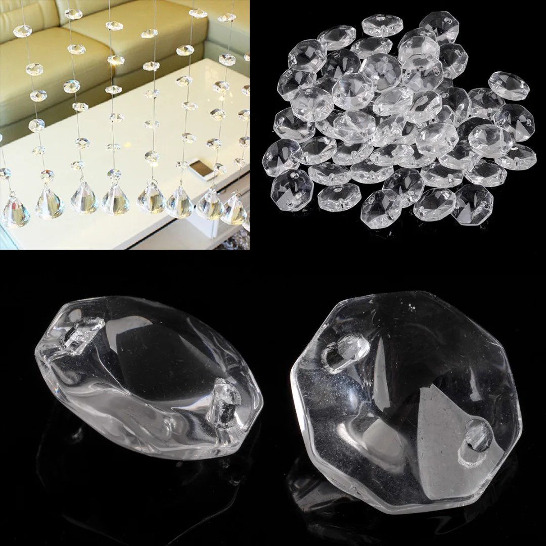 New 14mm 50PCS Chic Luster Crystal Glass Octagonal Beads Clear Chandelier Parts Chandelier Pendant Prism Parts Lighting Decor