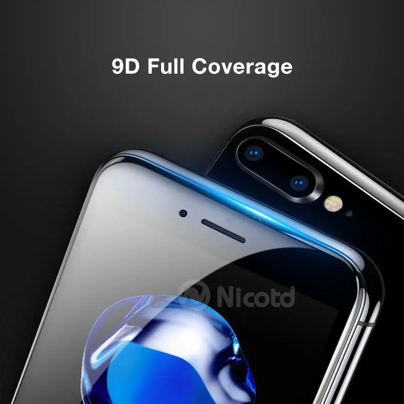 Nicotd gehärtetem glas für iphone 6s 6 9D vollständige abdeckung screen protector film für iphone X