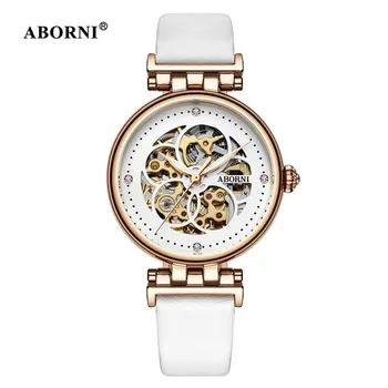 

ABORNI 2019 Brand Skeleton Mechanical Watches Women Steel Gold Skeleton Bracelet Girl Ladies Luminous Automatic Self-Wind Watch
