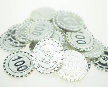 

Free ship cool 100pc plastic pirate treasure SILVER coins props toys for Birthday party favors cosplay kids hours fun bag filler