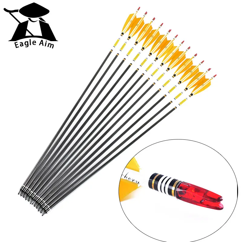 

12pcs Hunting Archery Carbon Arrows Turkey feather for 20-50lbs Longbow Recurve Bow for 80cm Length