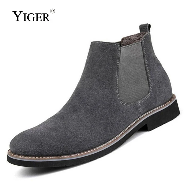 Prix YIGER NOUVEAU Hommes Chelsea Bottes Cheville Bottes de Mode Hommes Mâle Marque En Cuir Qualité Slip Ons Moto Homme Chaud Livraison gratuite 0013