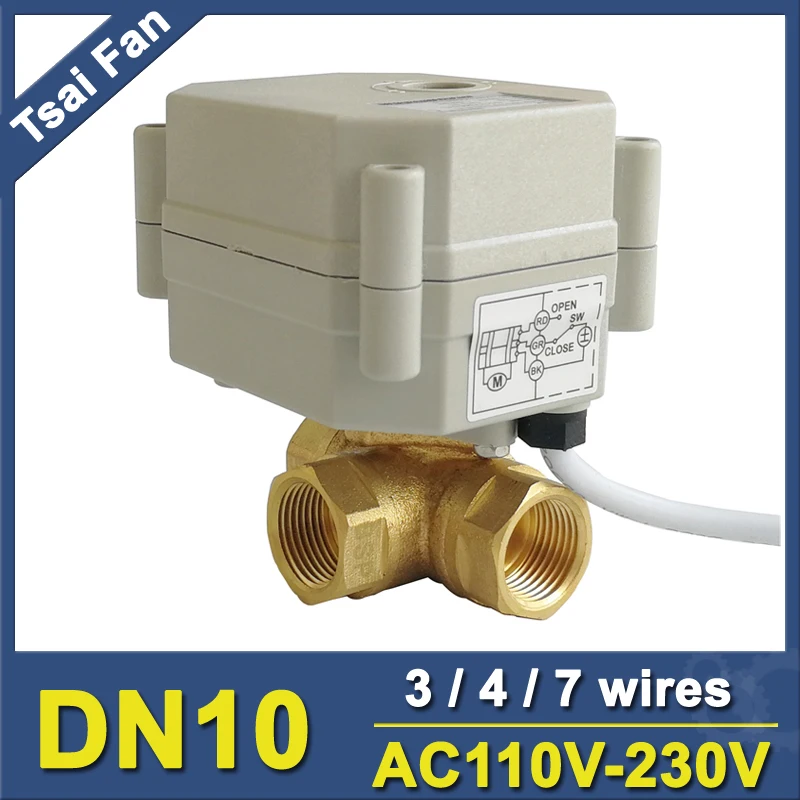 

Tsai Fan 3 Way T/L Type Horizontal DN10 Electric Actuator Valve TF10-BH3-C Brass 3/8'' AC110V-230V 3/4/7 Wires For Water Heat