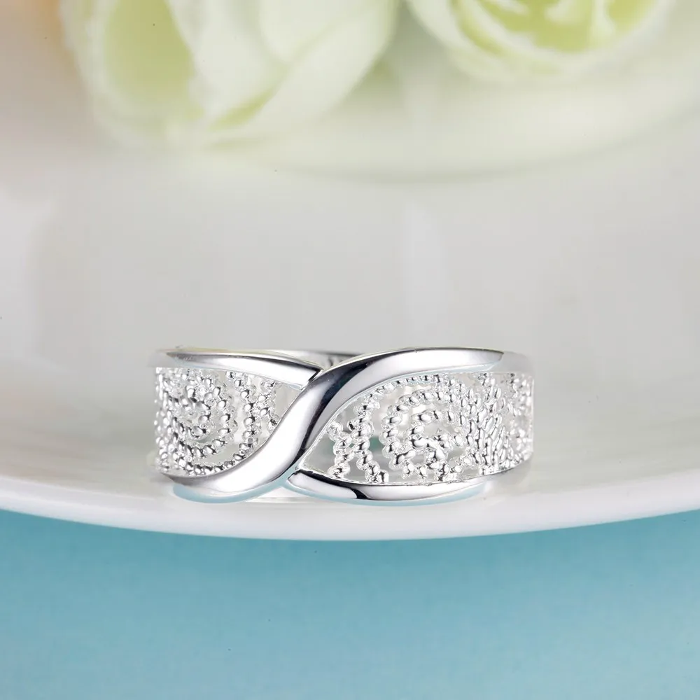 Silver Ring 925 Sterling Rounded Hollow Shiny Engagement/Wedding Party Jewelry