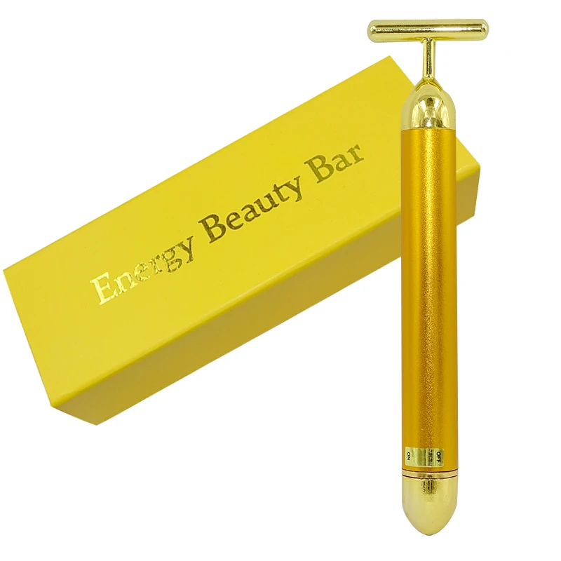 Роликовый массажер для лица, 1 шт., 24 K, beauty Bar, золотой энергетический массажер для лица, уход за кожей лица, уход за кожей, вибрационное лечение морщин