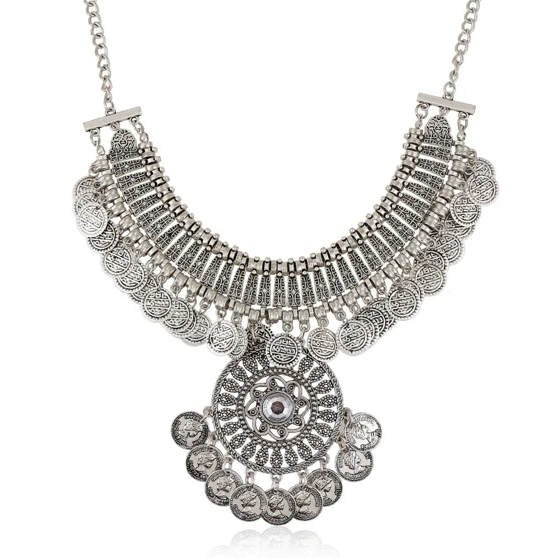 

LZHLQ Gypsy Bohemian Vintage Coin Turkish Beachy Bib Statement Necklace Women Necklaces & Pendants Jewelry Colar