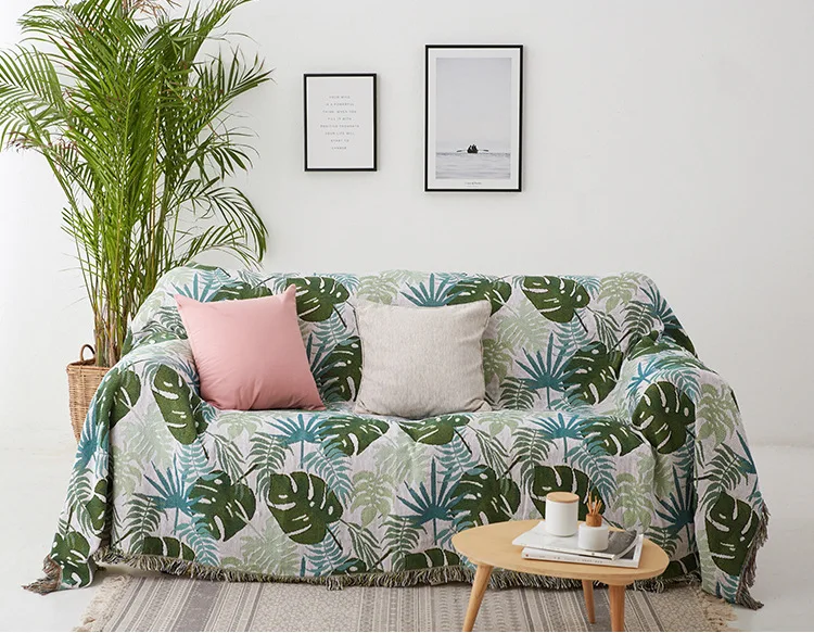 Green Leaves Plaids Blanket Carpet Throws Knit Chair Seat