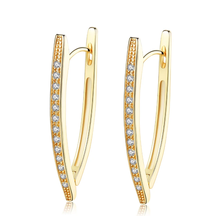 

New Arrival Gold Color Zirconia Micro Setting Fashion V-shaped Geometric Woman Drop Earring Wholesale Birthday Gift