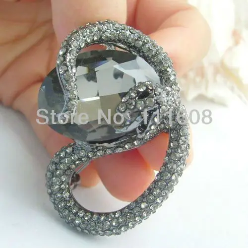 

Unique Hold Bead Snake Brooch Pin w Gray Rhinestone Crystals KPA02104C2