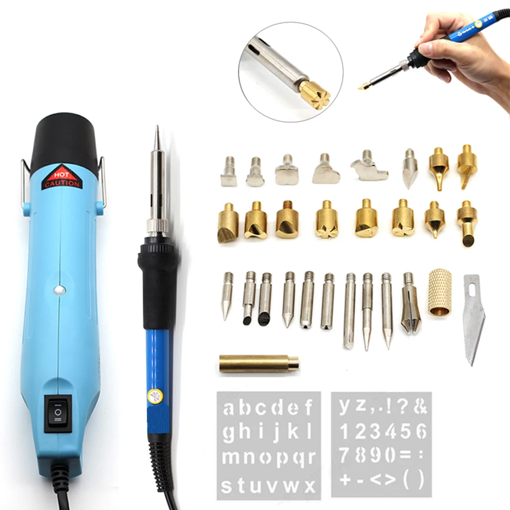 

60W Adjustable Soldering Iron Wood Burning Pen Pyrography Tool Kit + Heat Gun Tool Hot Air 300W For Shrink FIMO dinks Clay 858