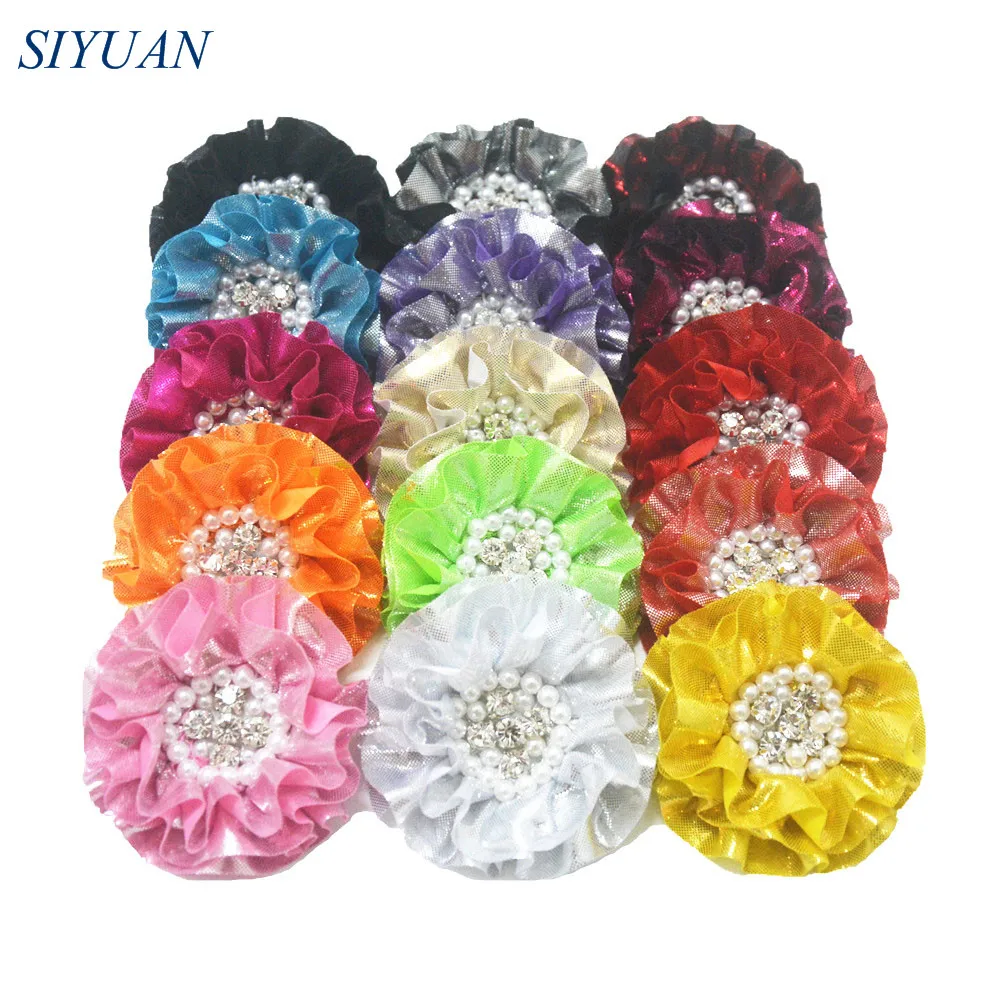 

Wholesale 240pcs/lot 8.0cm Ruffled Metallic Fabric Flower Fashion Headwear Ornament Bulk Price 16 Color for Choose TH236