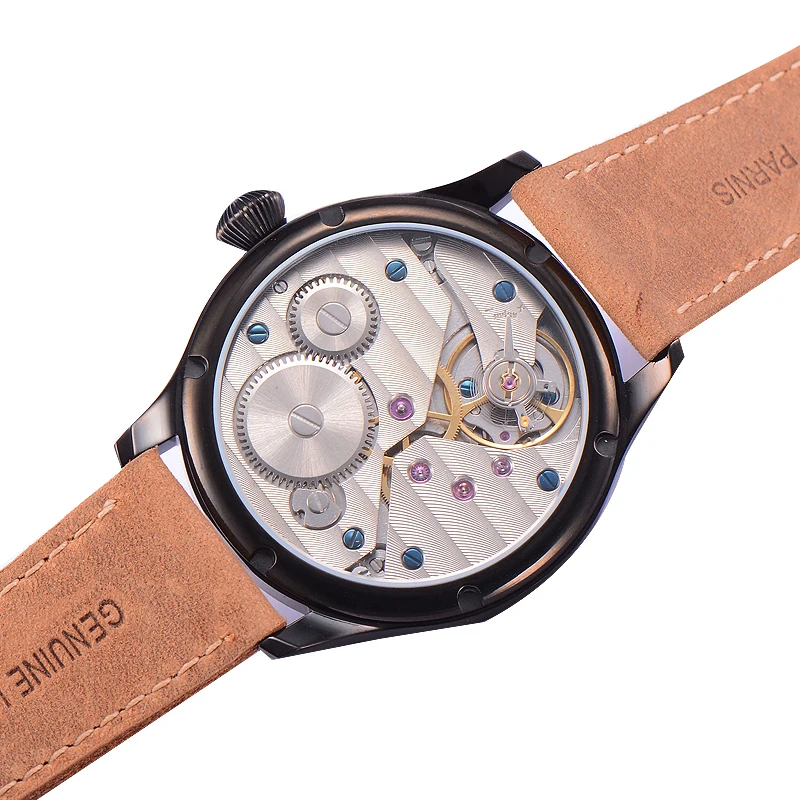 Parnis-Mechanical-Watch-Men-Hand-Winding-Black-Case-Leather-Power-Reserve-Pilot-Military-Clock-Wrist-Watch (3)