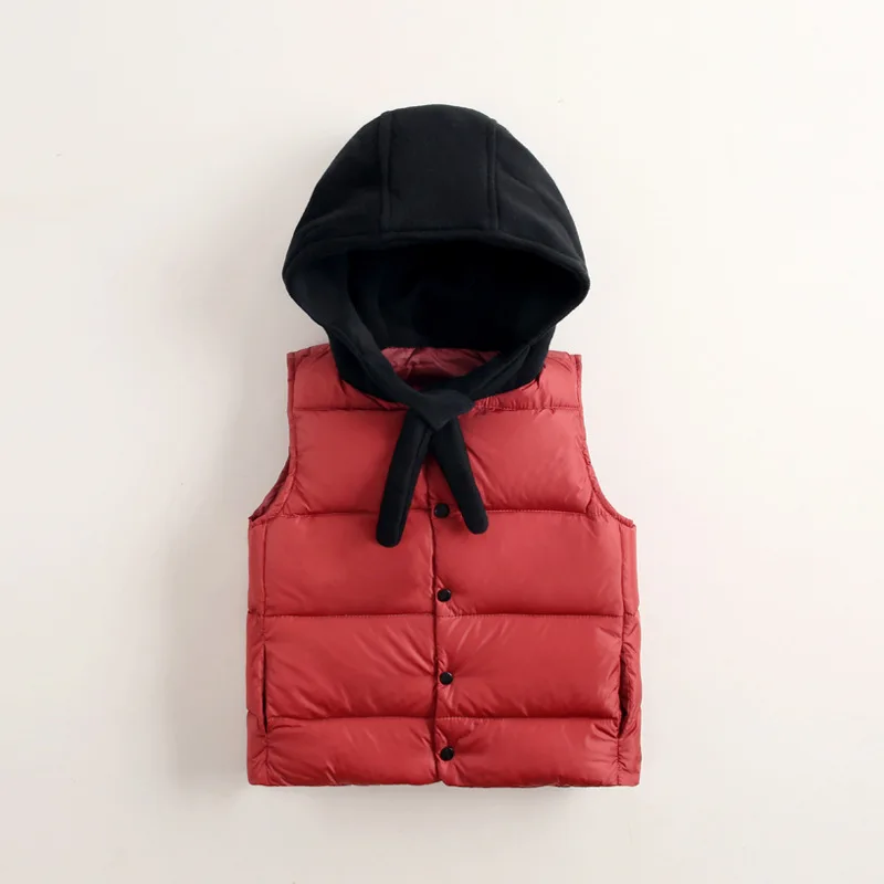 Новинка; зимние детские жилеты; шарф с капюшоном; плотные теплые стеганые куртки для маленьких мальчиков; корейский стиль; жилеты для девочек; детская одежда унисекс - Цвет: red