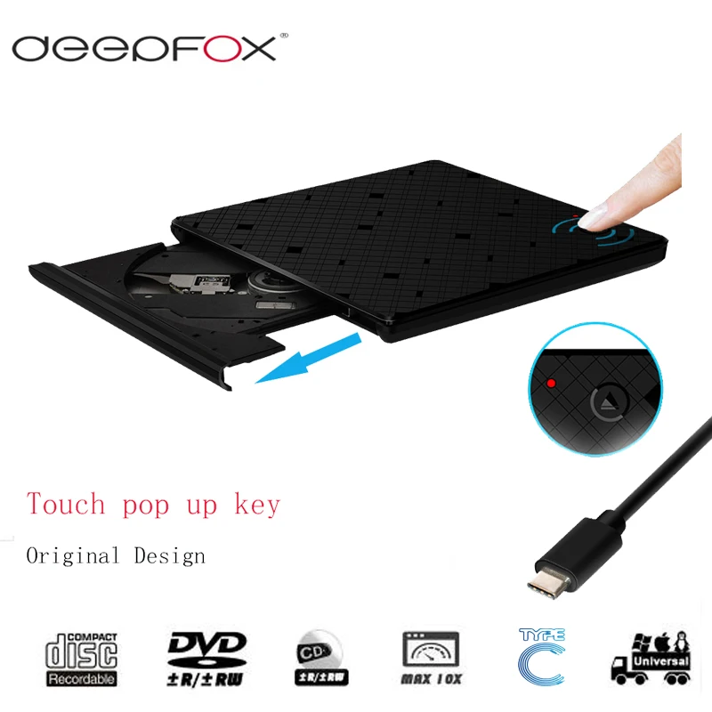 Deepfox Тип C USB 3 1 CD/DVD RW ГОРЕЛКА Внешний оптический привод ROM плеер для ноутбука с