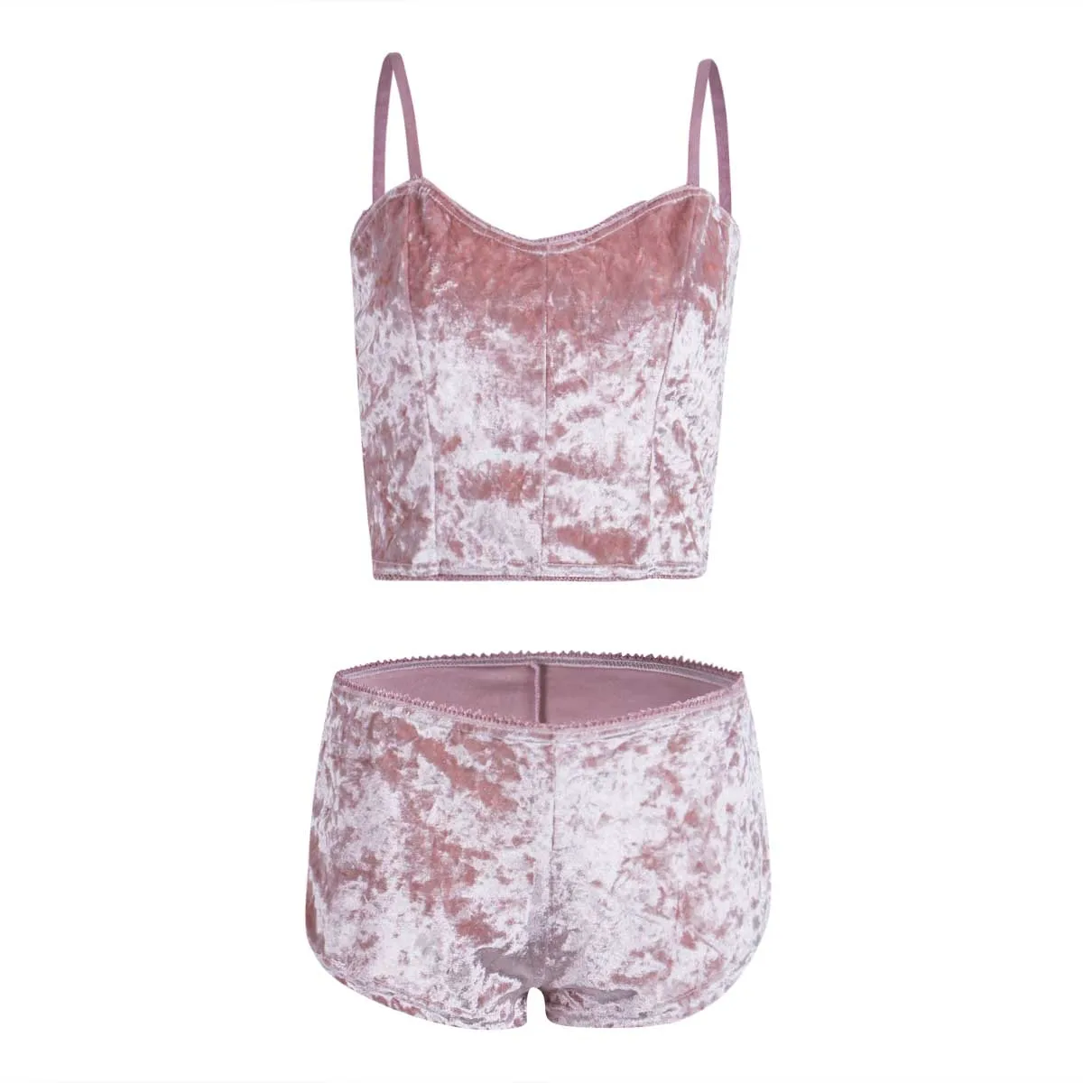 Сексуальное женское белье из 2 предметов, бархатный пижамный комплект с v-образным вырезом, одежда для сна, сексуальная сорочка, шорты, одежда для сна размера плюс - Цвет: Розовый