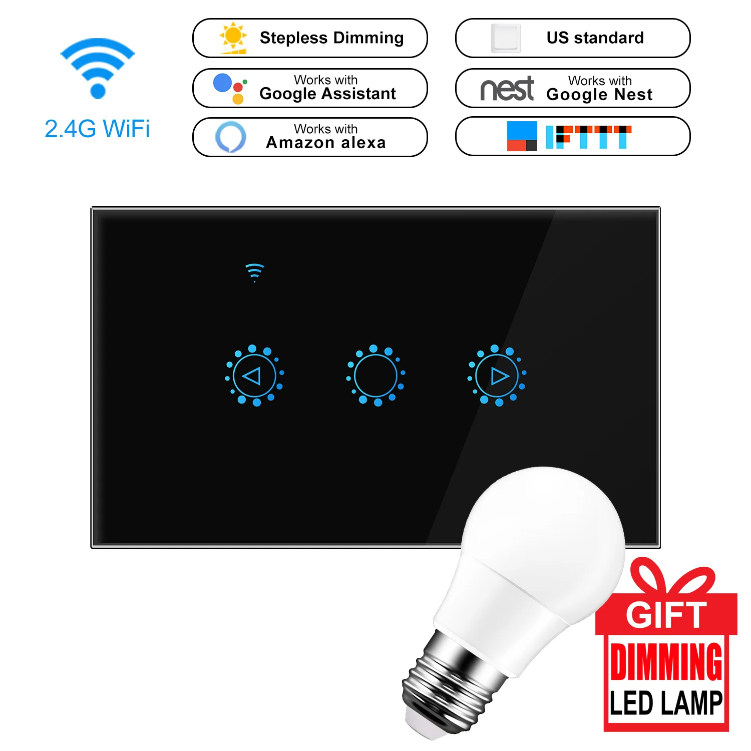 

Smart Wireless Switch Touch Control Dimmable Panel Switch Compatible With Amazon Alexa Google Assistant Dimming Bulb As A Gift