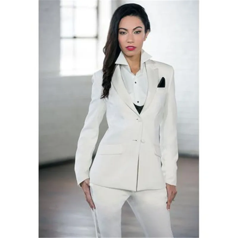 

New White Elegant Formal Work Wear Slim 2 Piece Sets Womens Business Suits Two Button Blazer Female Trousers Suit Office Unifor