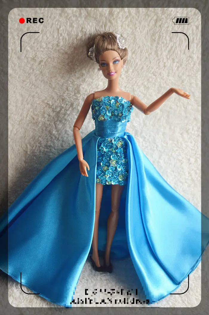 Стиль очень хорошее качество голубое длинное платье для 1:6 куклы BBIA82