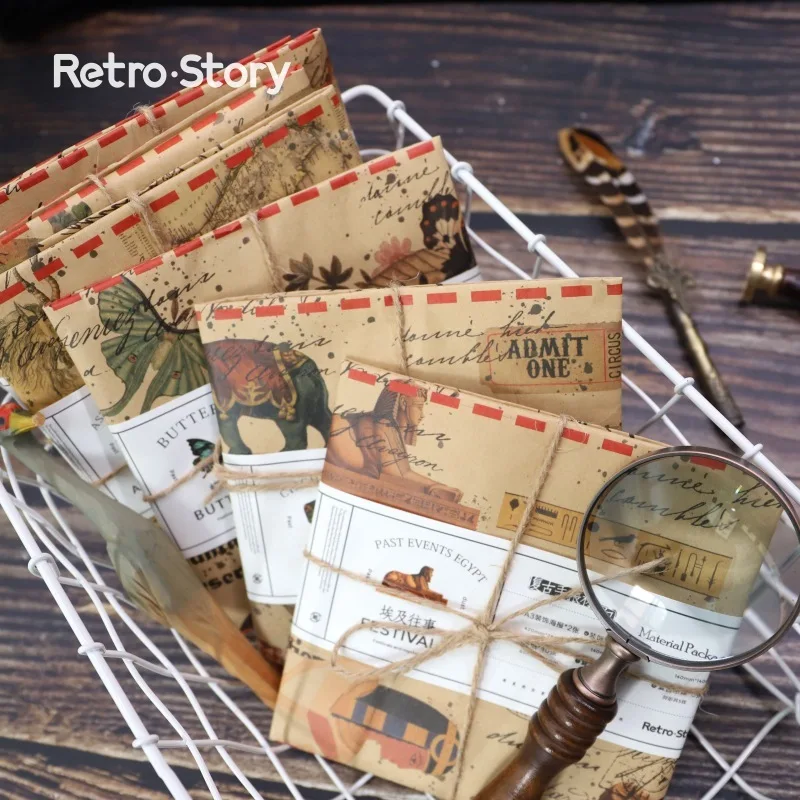 

Retro Butterfly Bird Circus Old Map Ancient Egypt Material Package DIY Collage Sticky Note Paper Decoration Stationery Sticker