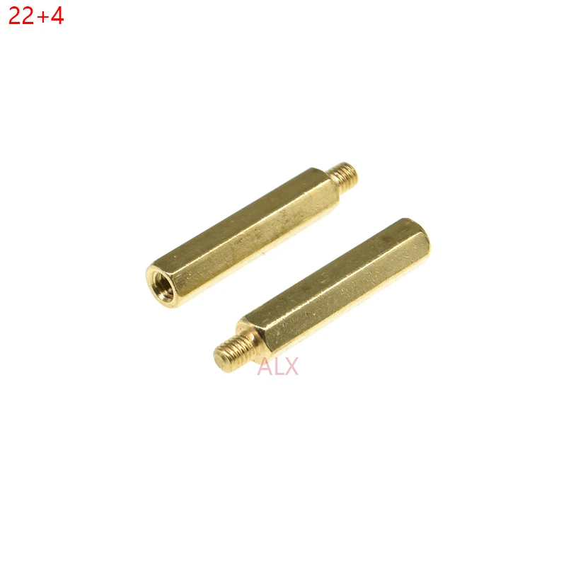 20 шт. M3 * 22 + 4 мм Шестигранная головка латунный шаговый винт Резьбовая опора