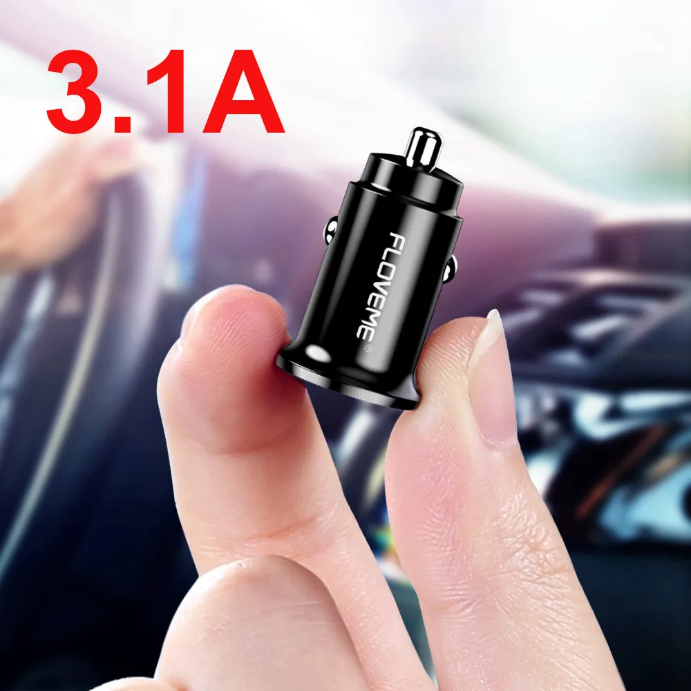 FLOVEME 3.1A/2.4A универсальное Мини Двойное USB Автомобильное зарядное устройство для мобильного телефона автомобильное usb-устройство для зарядки телефона быстрая зарядка автомобильное зарядное устройство адаптер - Тип штекера: 3.1A Charger