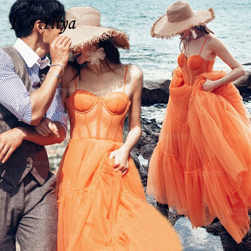 Женское свадебное платье It‘s YiiYa,платье без рукавовпраздничные платья до пола с цветочным принтом, лето - Цвет: Оранжевый