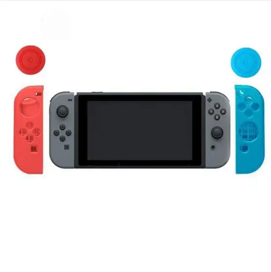 Мягкий защитный чехол JoyCon для геймпада+ накладки для джойстика, колпачки для джойстика, крышка для контроллера Mario NAND Switch NS Joy-Con - Цвет: Left red Right blue