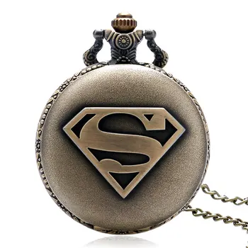 

Online Sale Men Women Quartz Pocket Watch Classic Supermen Design Fob Watches Antique Bronze Pendant With Necklace