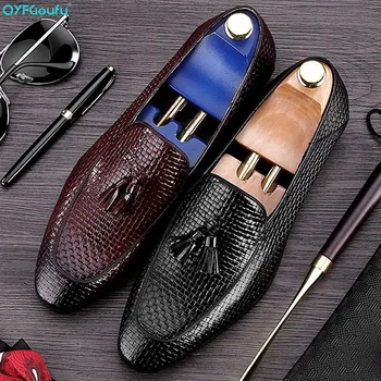 

QYFCIOUFU 2019 Handmade Designer Fashion Tassel Weaving Party Wedding Male Casual Shoe Genuine Leather Men's Formal Dress Shoes