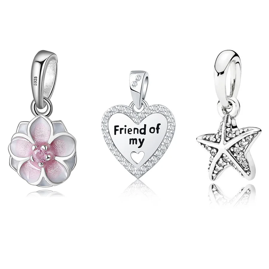 

Silver Charms Pendant Flower Starfish With Crystal Cz Bead For Original Pandora Charms Women Bracelets & Bangles Jewelry