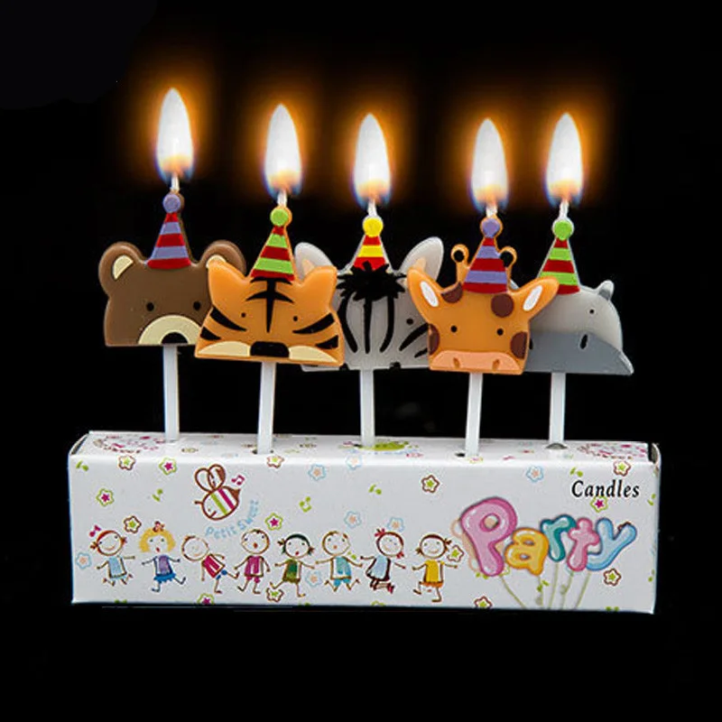 

5pcs Cute Tiger Zebra Deer bear with Cap butterfly Rabbits Art Smokeless Candle for boy girl Birthday Party Supplies Cake topper