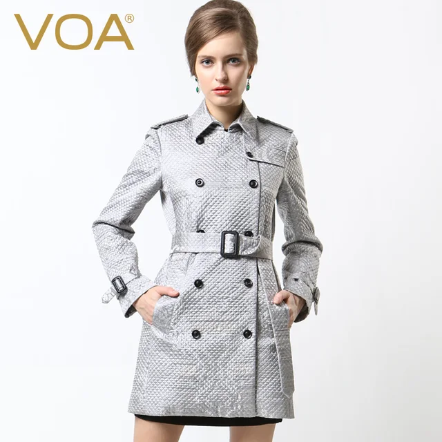 Cheap VOA classic epaulet double-breasted silk jacquard parkas women long thick coat female M5326