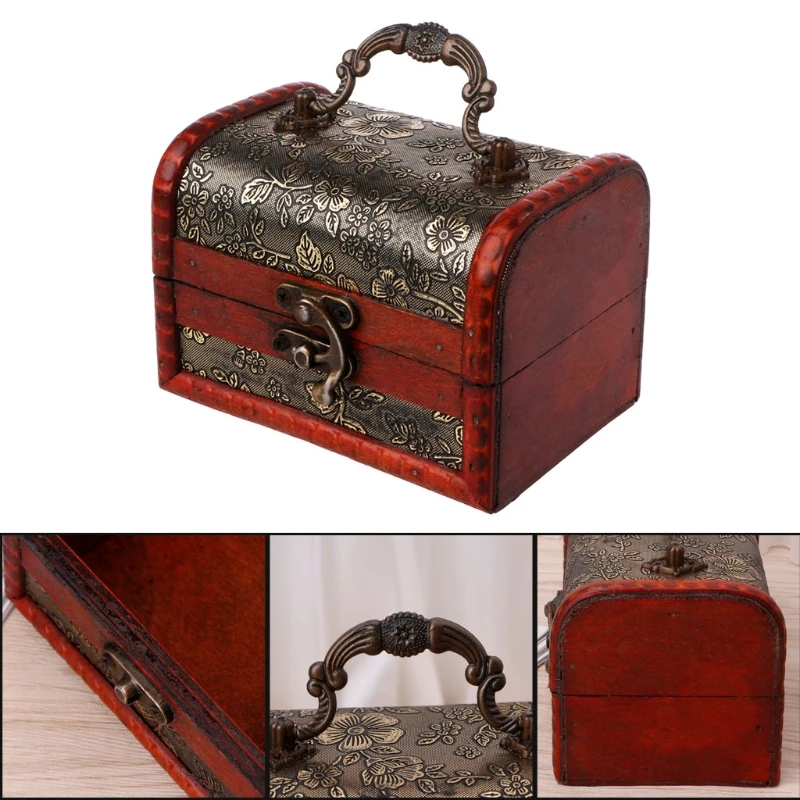 

Small Vintage Jewelry Box Treasure Organizer Handmade Wooden Locking Case
