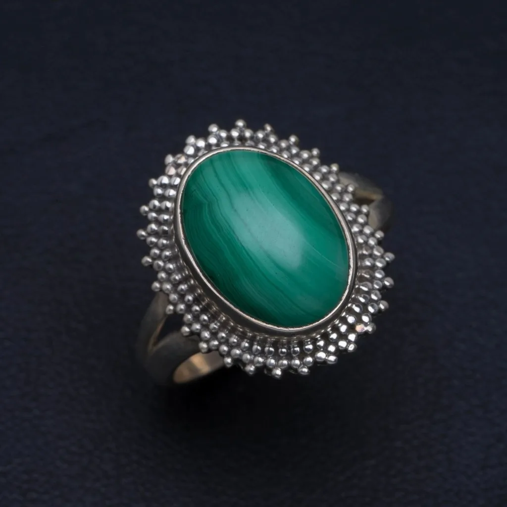 

Natural Gemstone Unique Design Malachite 925 Sterling Silver Ring Size 8.5 AM766