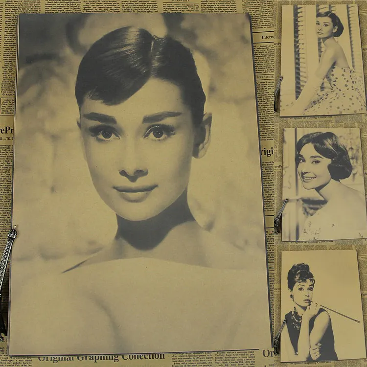 

Audrey Hepburn poster Roman holiday retro kraft paper old movie star photo wall character decoration painting/stickers