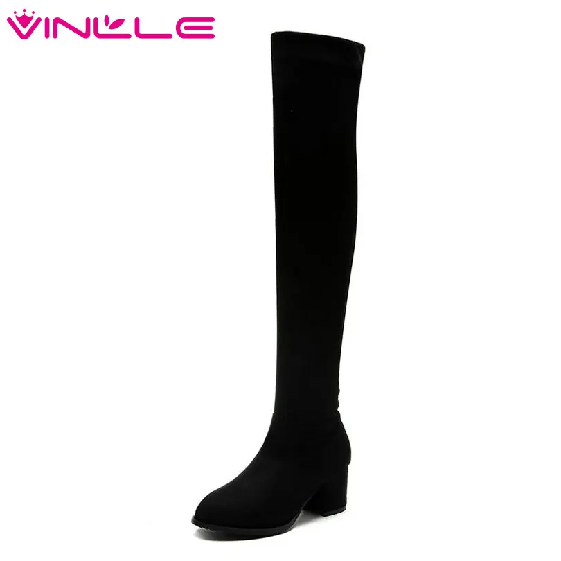 

VINLLE 2019 Women Over The Knee High Boots Winter Warm Shoes Zipper Platform Elegant Sexy Women Motorcycle Boots Big Size 34-43