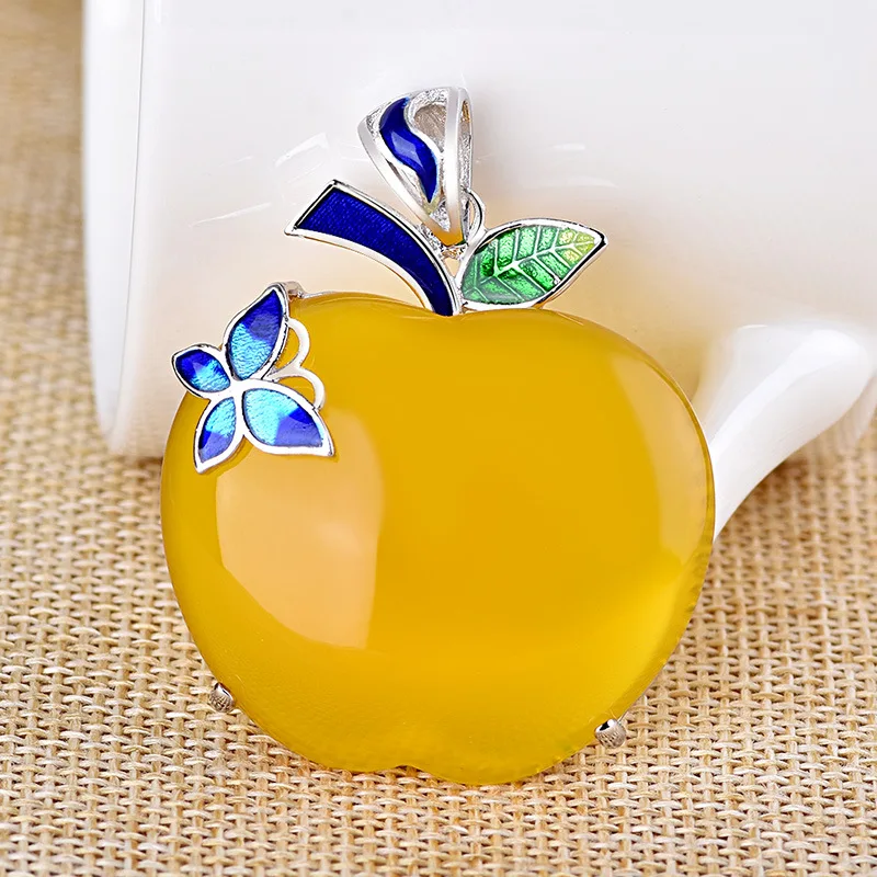 

S925 silver silver inlaid natural Pendant ornaments apple