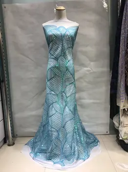 

JL1978 2018 Latest blue color African French net Lace Fabric with sequins,High Quality African wedding Tulle Lace Fabric 5yards