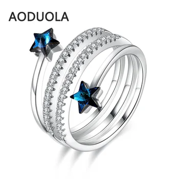 

925 Sterling Silver Ring Adjustable Rings with Crystal For Women Party Elegant Luxury Bridal Jewelry Wedding Engagement