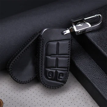 

Genuine Leather Car Key Cover Case For Dodge Ram 1500 Challenger Durango For Jeep Grand Cherokee Chrysler For Fiat Key Ring Case