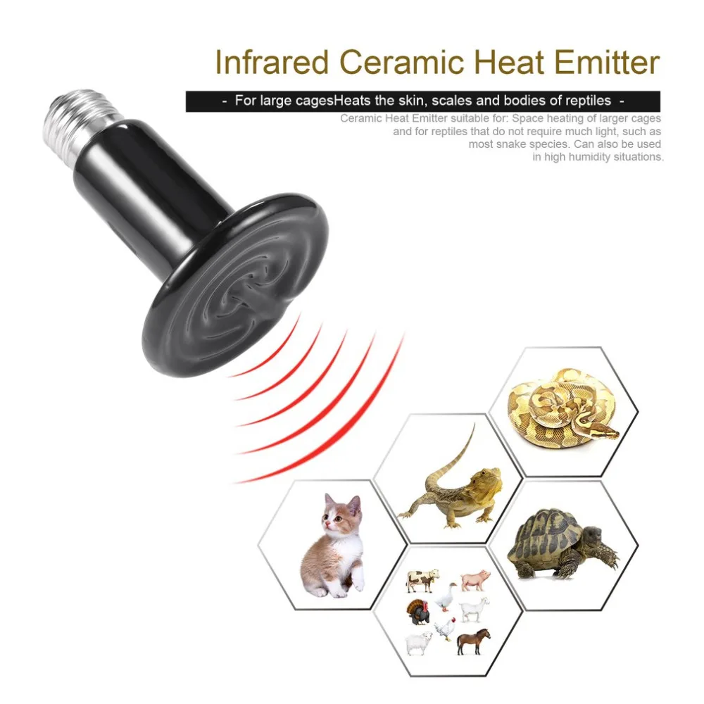 Инфракрасный Керамический Излучатель тепла лампочка ПЭТ прибор тепловая лампа для рептилий куриный инкубатор 220-230 В керамика+ сплав черный