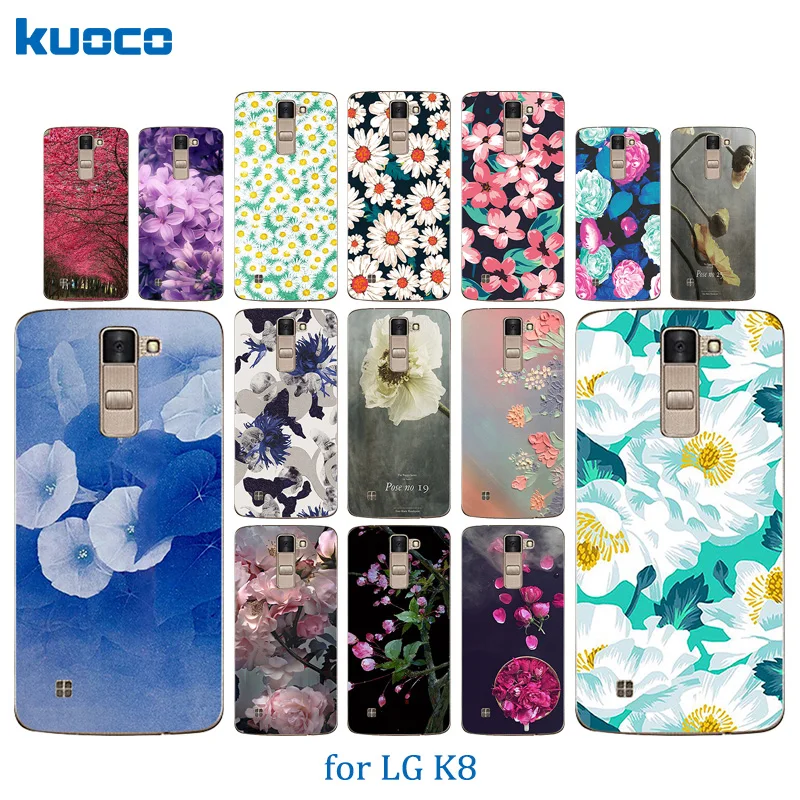 Phone Cases for LG K8 Lte K350 K350E K350N K 8 Back Cover 5.0 inch For Luxury Clear Soft TPU Silicon Blossom Pattern Shell |