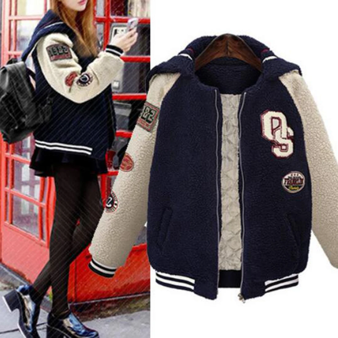 

Plus Size Fleece Cotton Coats Female Autumn Winter Hooded Warm Jackets Winter Letter Printed Long Sleeve Baseball Parka Outfits