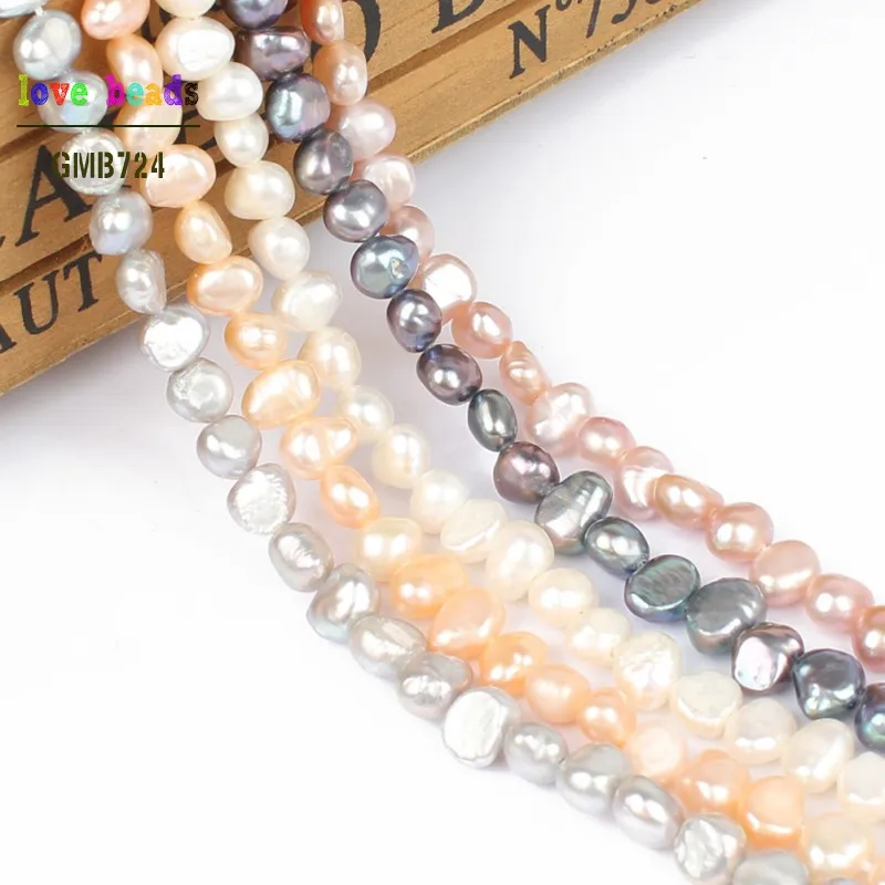 6-7mm Natural White Pink Freshwater Pearl Baroque Gem Irregular Beads Strand 15" for Bracelets Necklace Jewelry Making