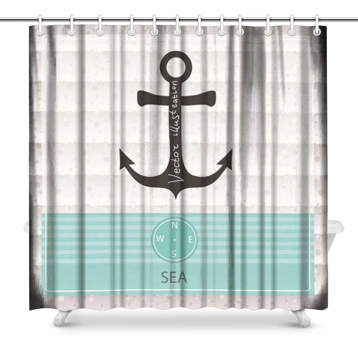 Aplysia Vintage Design with Anchor Fabric Bathroom Shower Curtain Decor