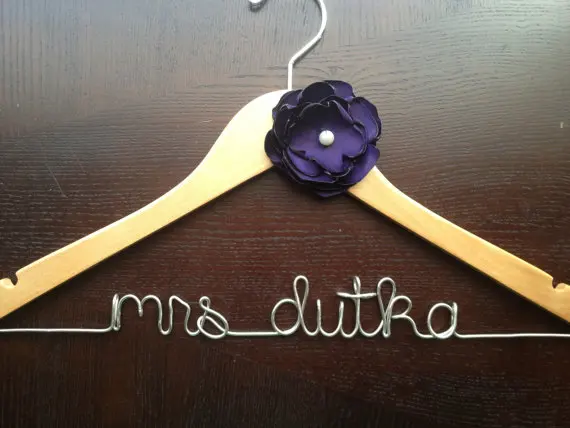

Personalized Wedding Gown Hanger for Bride Handmade Wood custom name romantic bridal veil Engagement present bridesmaid Flower