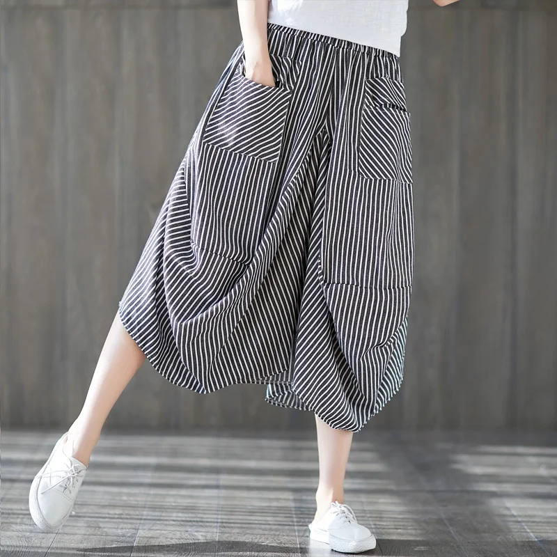 #0625 Summer White Black Striped Pants Women Vintage Casual Wide Leg Pants Female Pockets Asymmetrical Stripe Pants Ladies Thin #0625 Summer White Black Striped Pants Women Vintage Casual Wide Leg Pants Female Pockets Asymmetrical Stripe Pants Ladies Thin