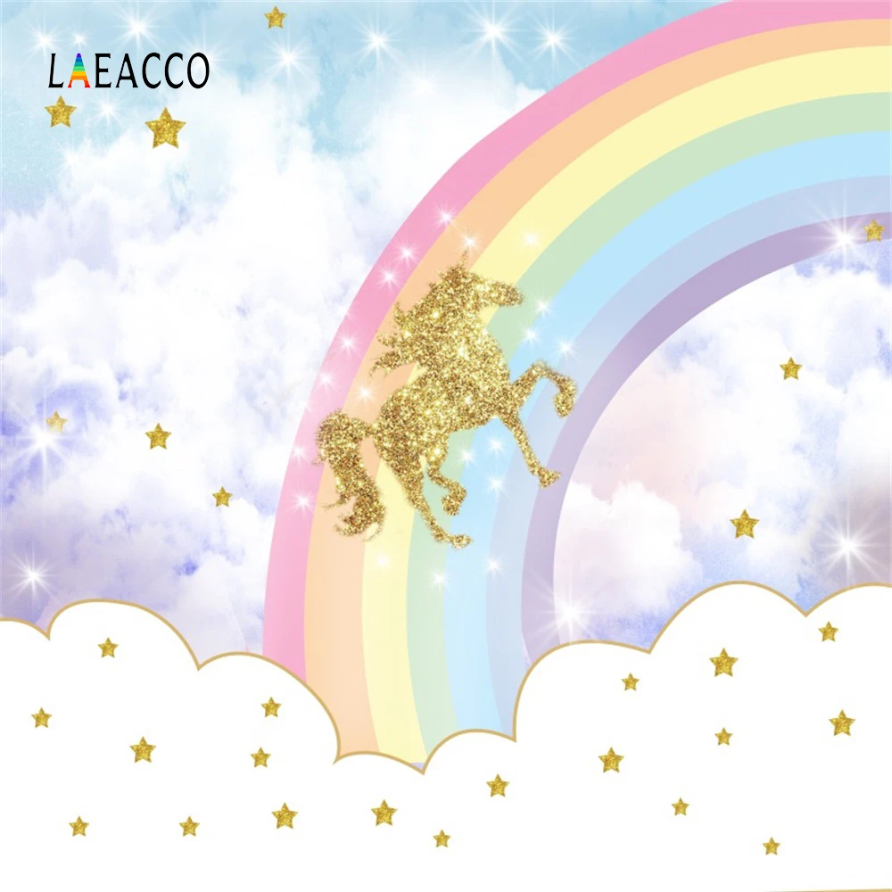 Leyiyi 12x10ft Golden Sparkling Unicorn Backdrop Gril Birthday Decor Cake Table Banner Rainbow Magical Unicorn Stars Baby Shower Background For Photography Newborn Baby Photo Rainbow Stripes Wallpaper Photo Backgrounds Lighting Studio